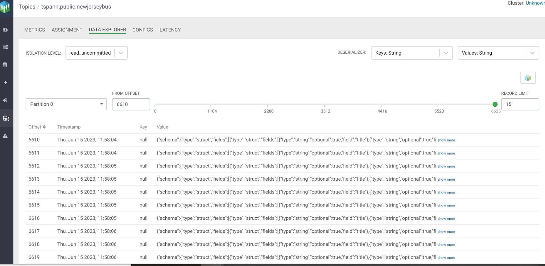 SMM View of Kafka Topic records