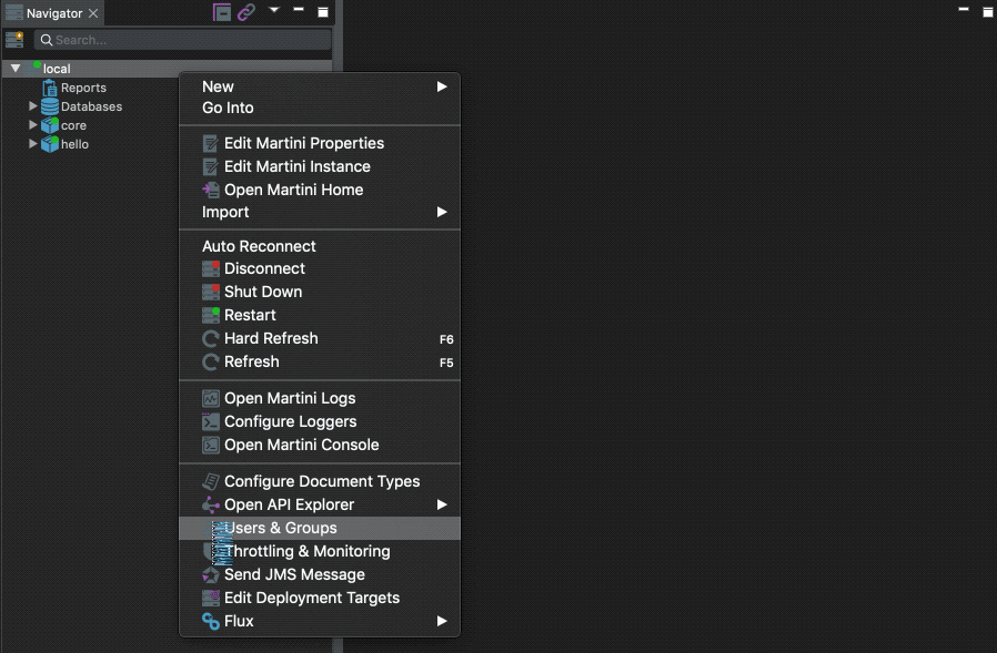 A screenshot in Martini showing how to create users and groups
