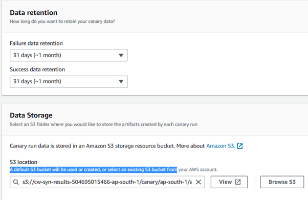 Configure other configuration parameters as “Data Retention, Storage, Access Permission.”