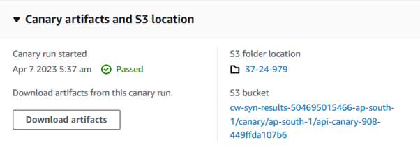 canary artifacts and S3 location