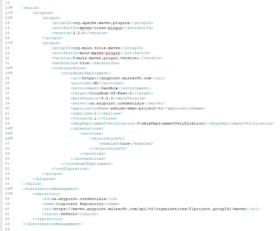 Add the CloudHub2 Deployment configurations in the "mule-maven-plugin" inside the "build" tag like the image below.