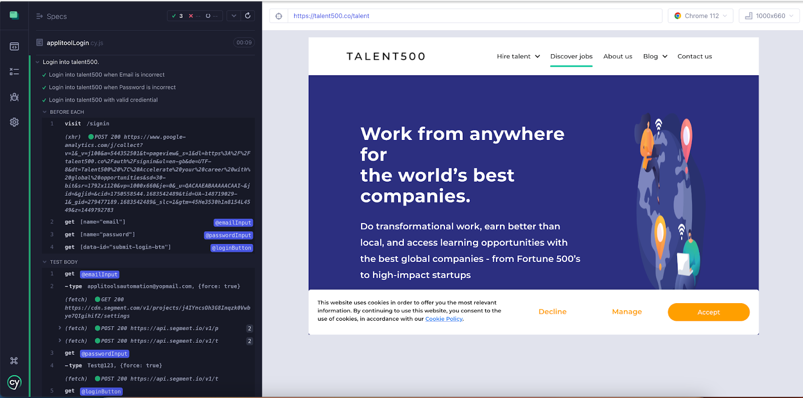 The three aliases in the log.