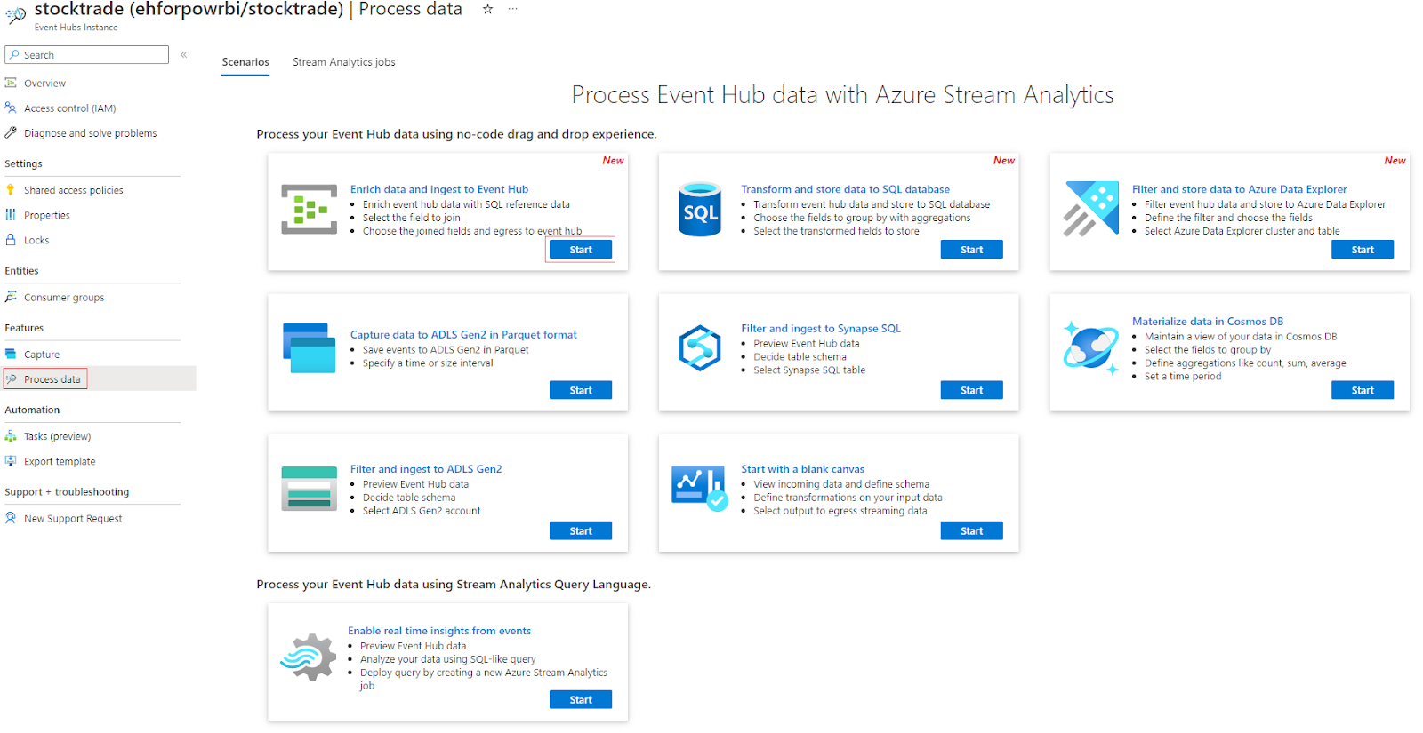 Process Event Hub data with Azure Stream Analytics