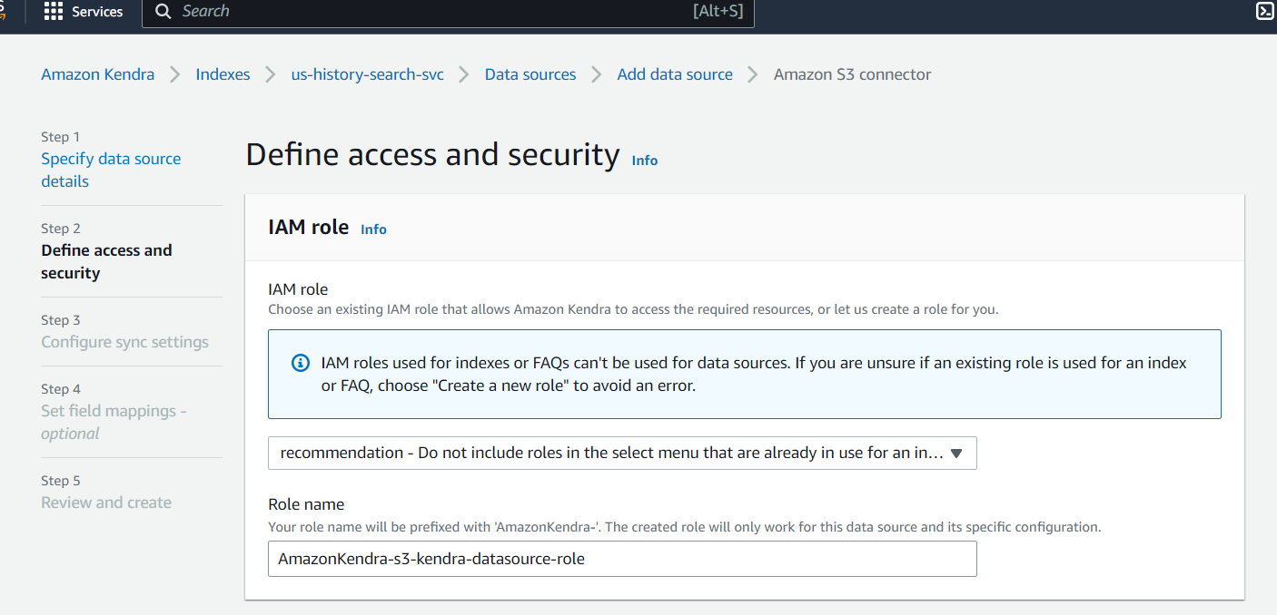 Creat a new IAM role for the data source.
