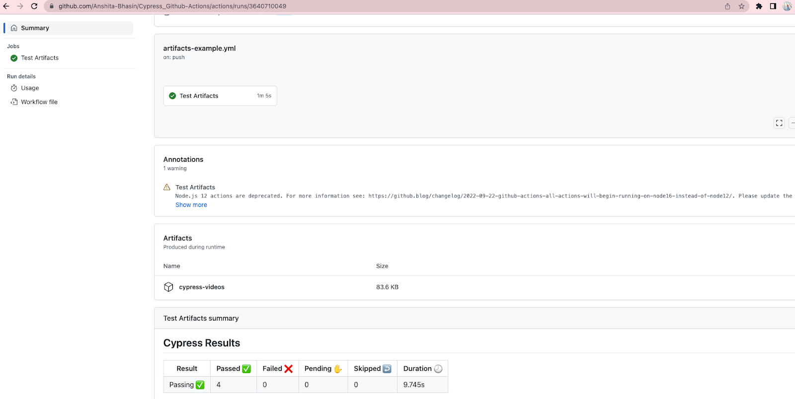 summary page