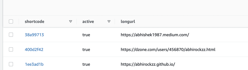 DynamoDB table records