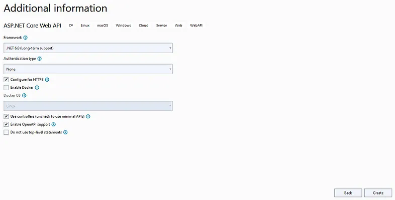 Provide additional information like .NET Framework Version, Open API, and HTTPS.