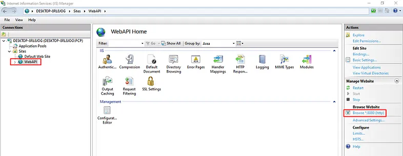 Click on Web API, and on the right side, you can see the browse option, so click on that and open the application inside the browser.