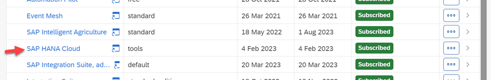 Select ‘SAP HANA Cloud’ under ‘Instance and Subscription’ in the selected SubAccount