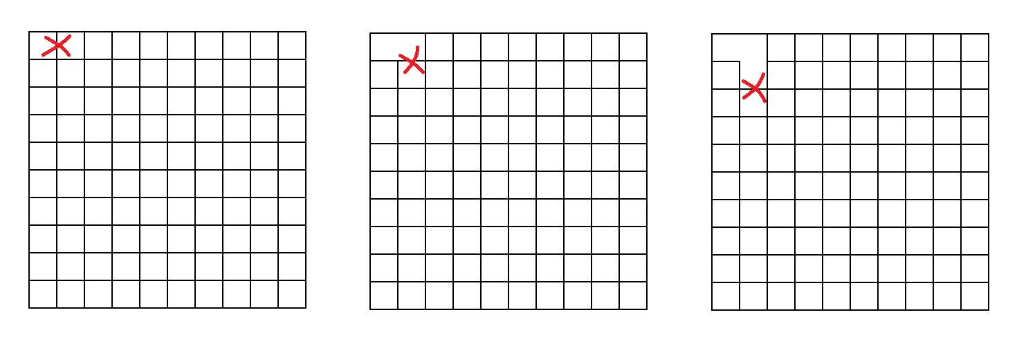 Manual/paper representation of 20 x 20 cells, carving passages in the grid