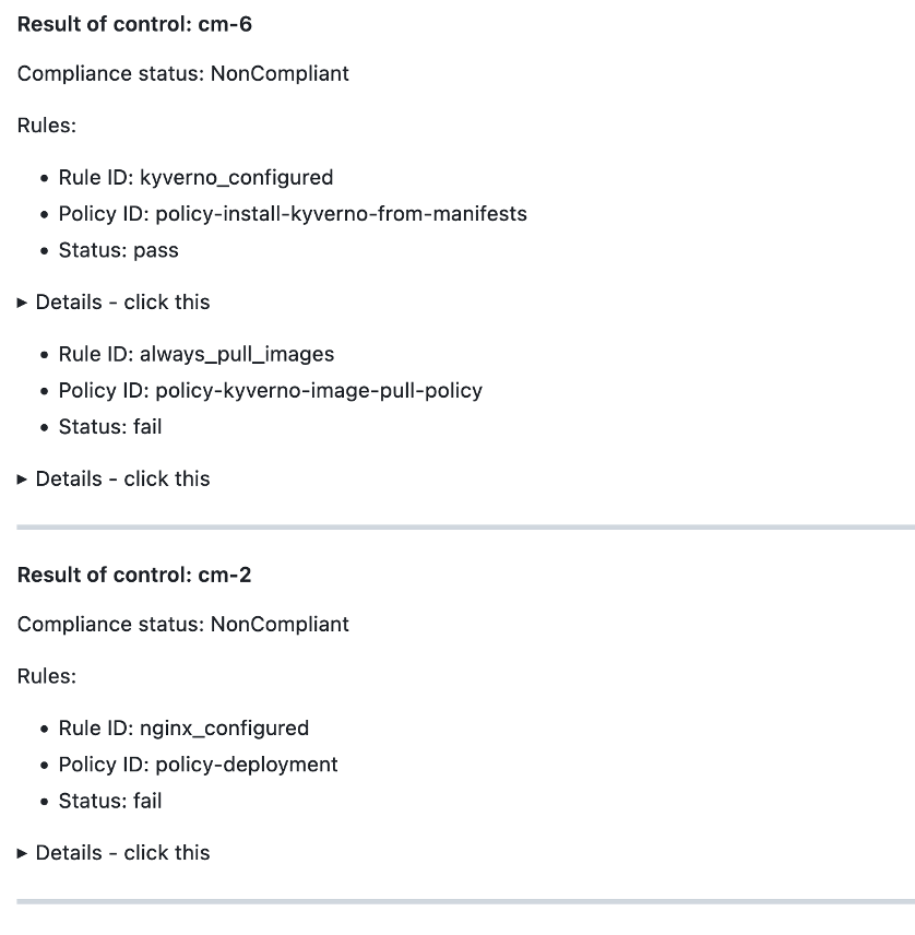 Example compliance posture summary