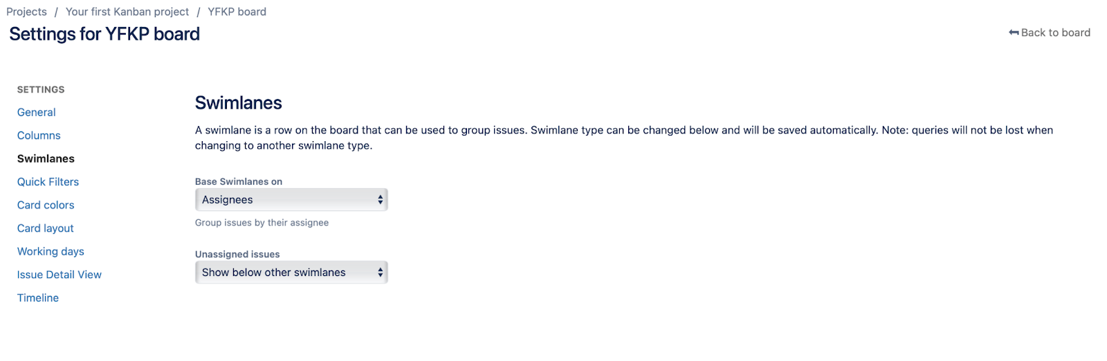 Broad settings in Swimlanes.