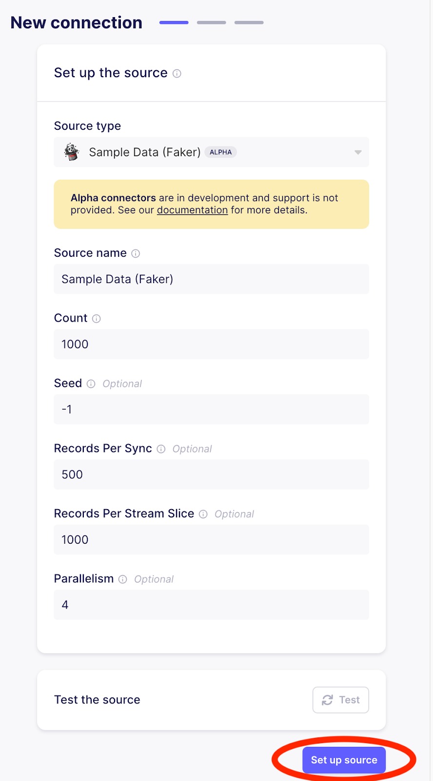Configure Sample Data (Faker) as a source