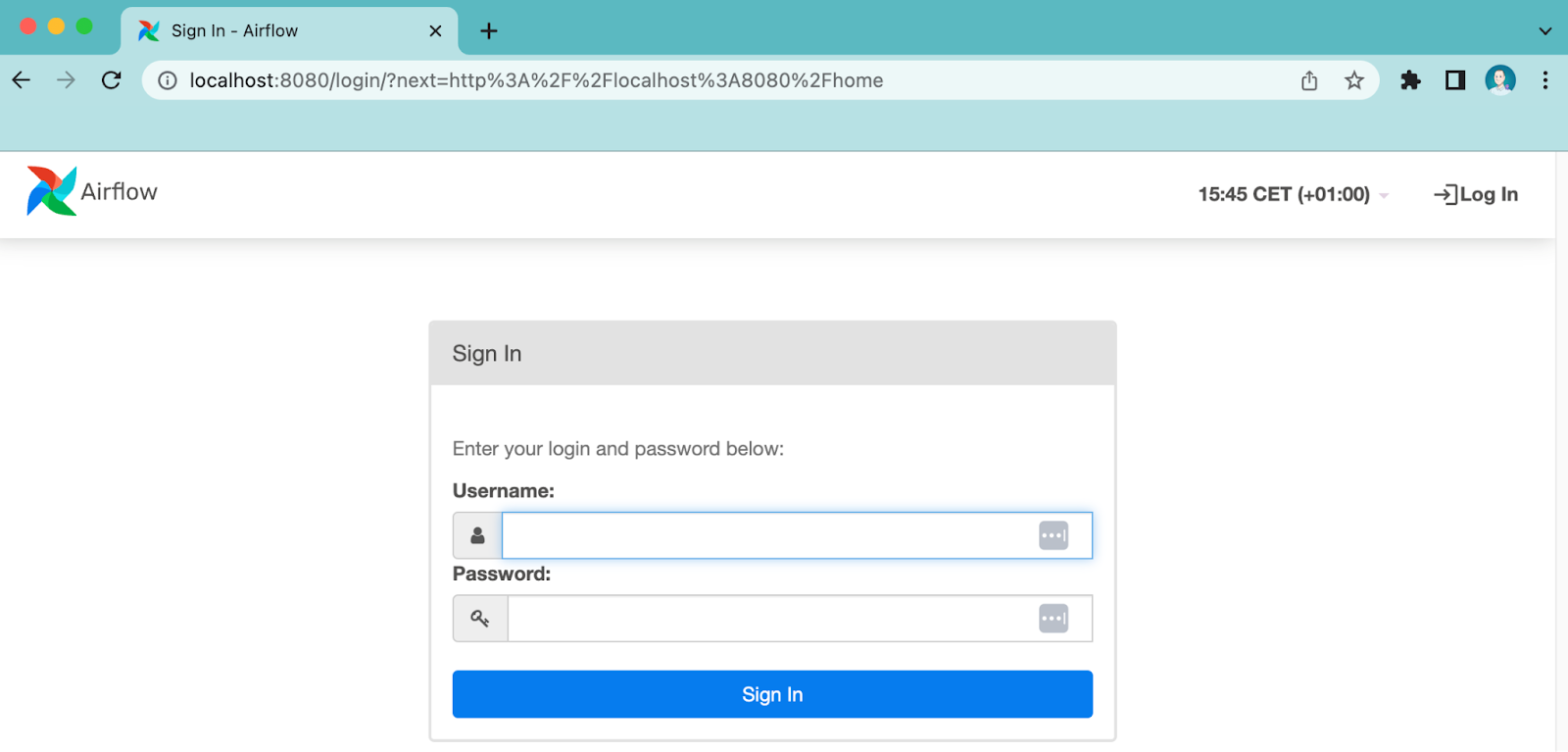 Airflow login prompt