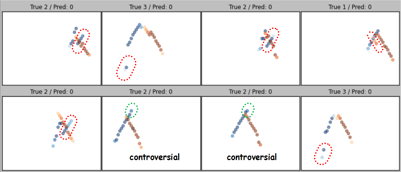 Eight false-positive classified samples