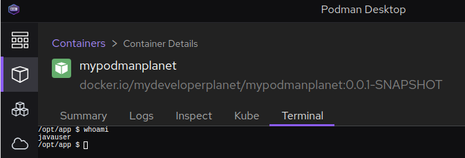 You can also stop, restart, and remove the container from Podman Desktop.