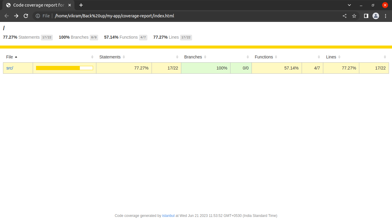 Figure 1: Report which contains the src directory