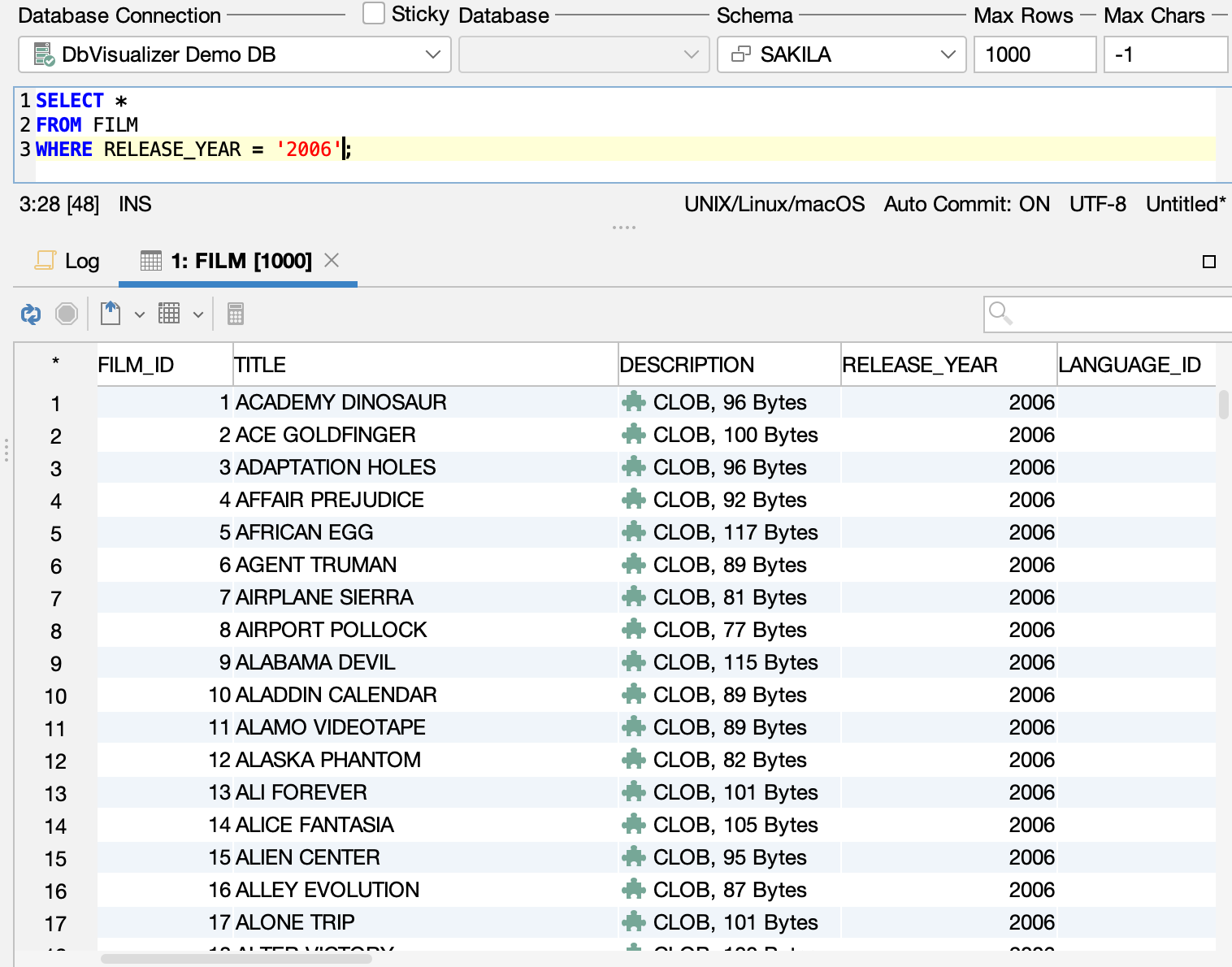 Screenshot of SQL commander