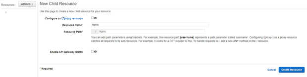 We only have to set the resource name to flights. Resource paths should be filled automatically with the same name. If not, type it.