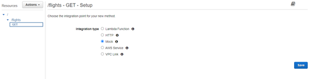Select Mocks as Integration type and click the Save button.
