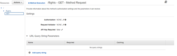 select Method Request in /flights - GET - Method Execution and expand URL Query String Parameters