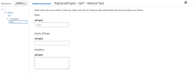 Click on the test button, and note there is a new path param field {idFlight}. There, you can set the value for your id.