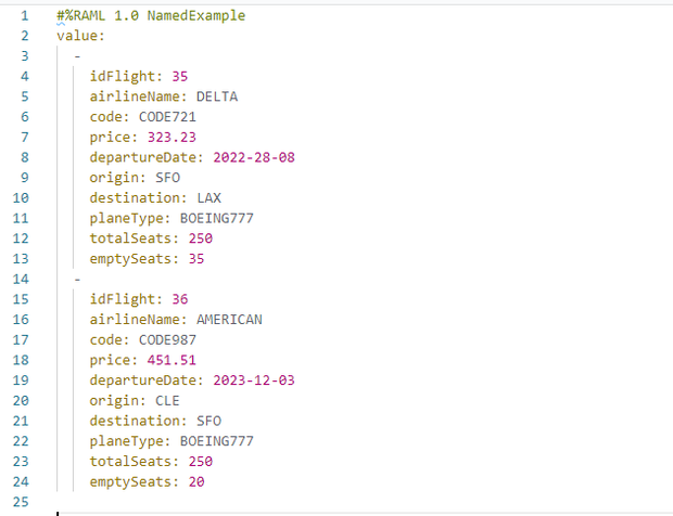 The properties of the Flights.raml file