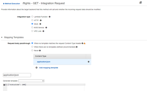 The template input should be generated automatically with a status code. If not, the following JSON code should work: {"statusCode": 200}
