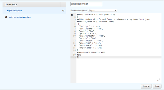 . The Amazon API Gateway console should generate a template like the following.