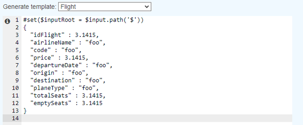 Then select the Flight option in the Generate template input. It should generate a template like the following.