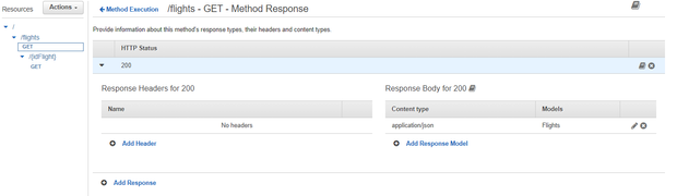 Click the Edit button on the Response Body and select the Flights model.