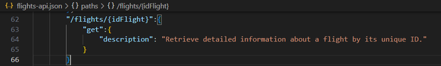 The next step is to add the parameters property array as we did in the “flights“ resource with the following values.
