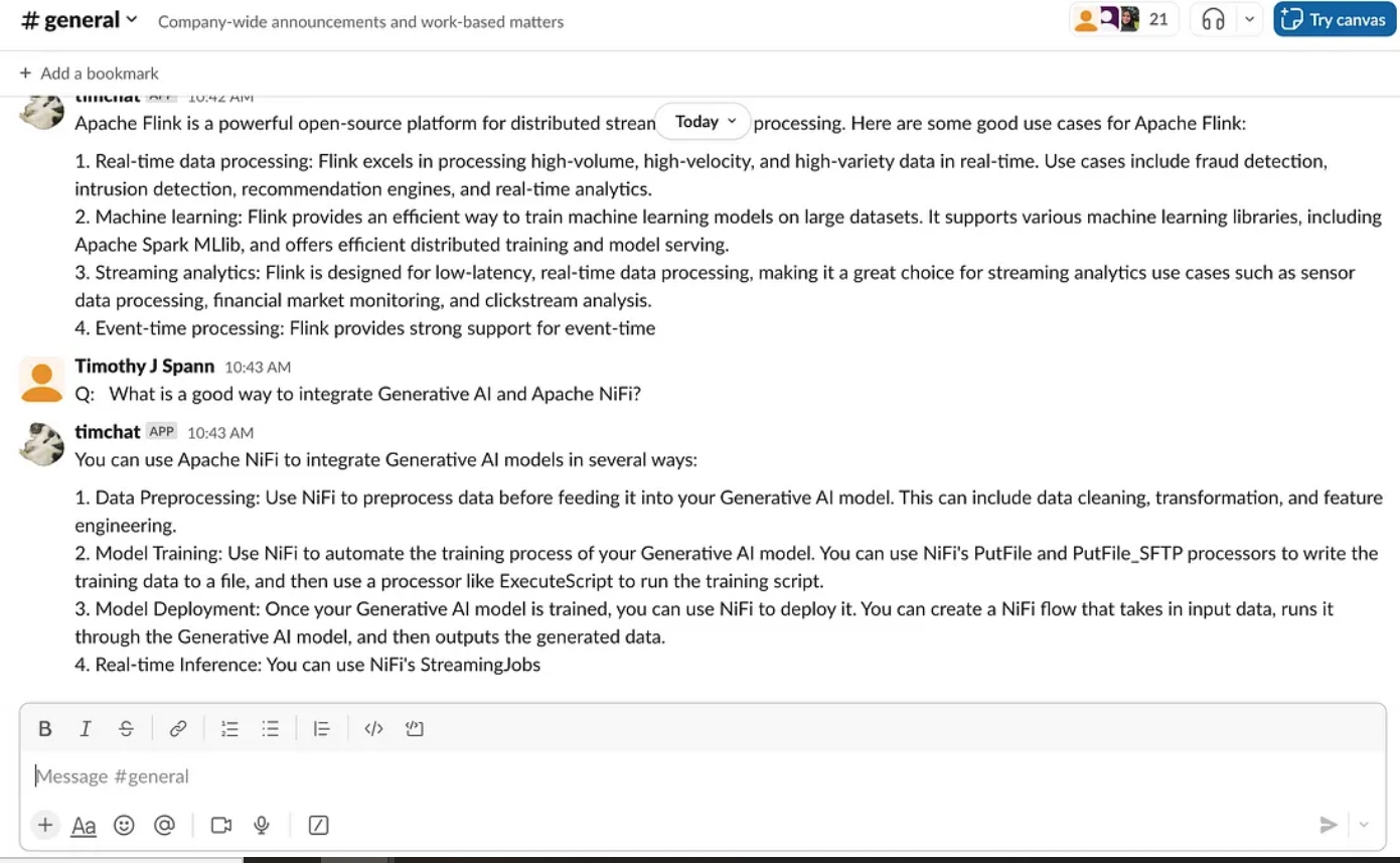 Tim Spann and timchat screenshot