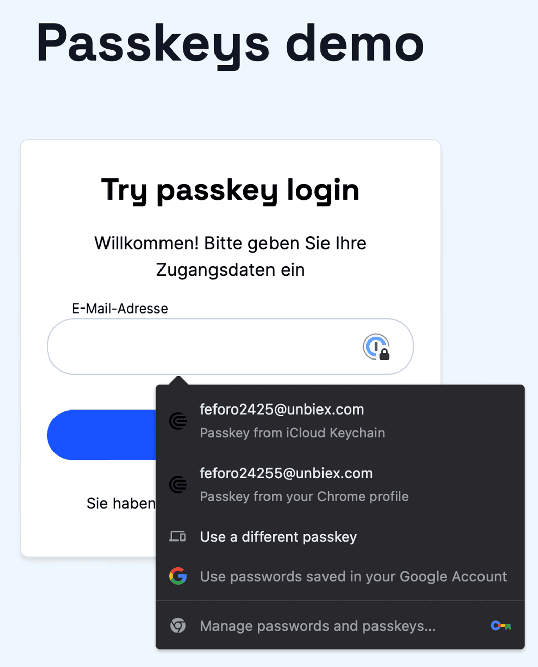 try passkey login