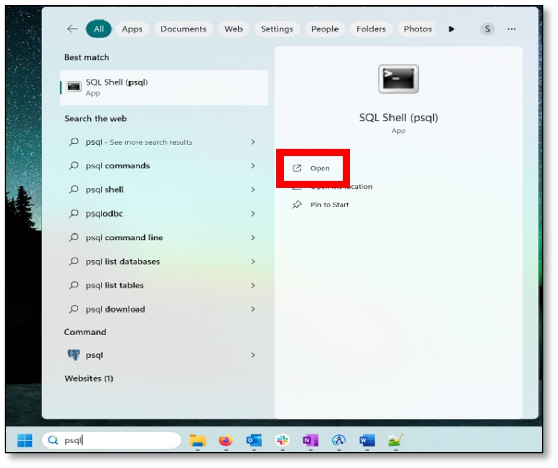 Open SQL Shell (psql).