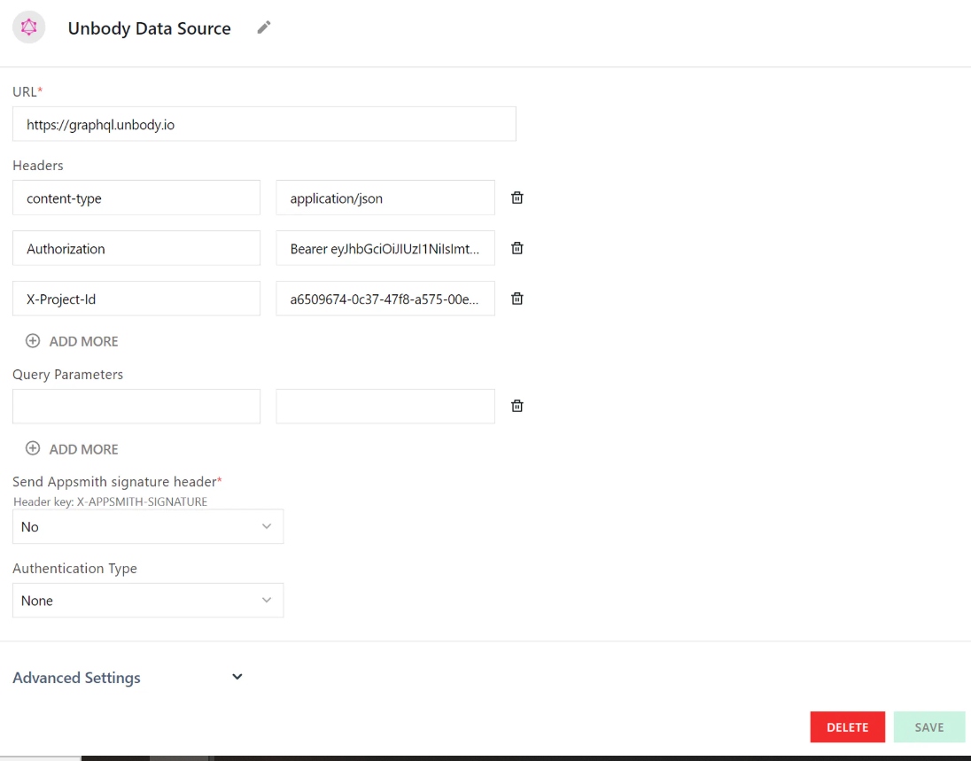 Connect Unbody as a data source to Appsmith