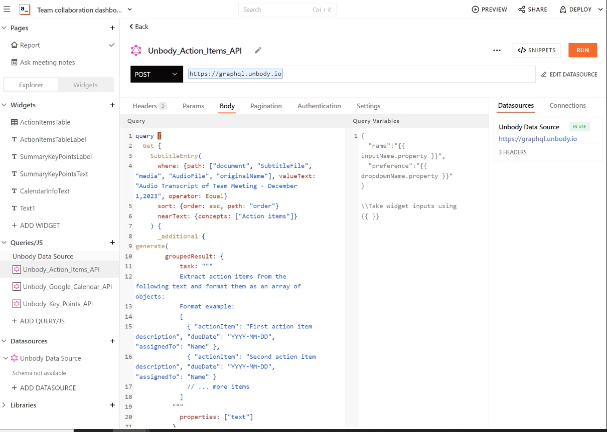 Register Unbody GraphQL queries for Appsmith