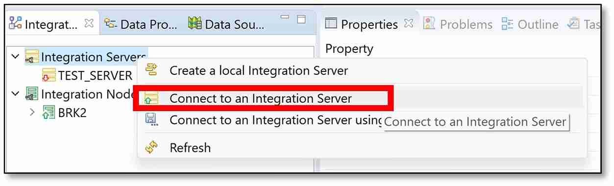 Right-click on ‘Integration Servers’ → ‘Connect to an Integration Server.’