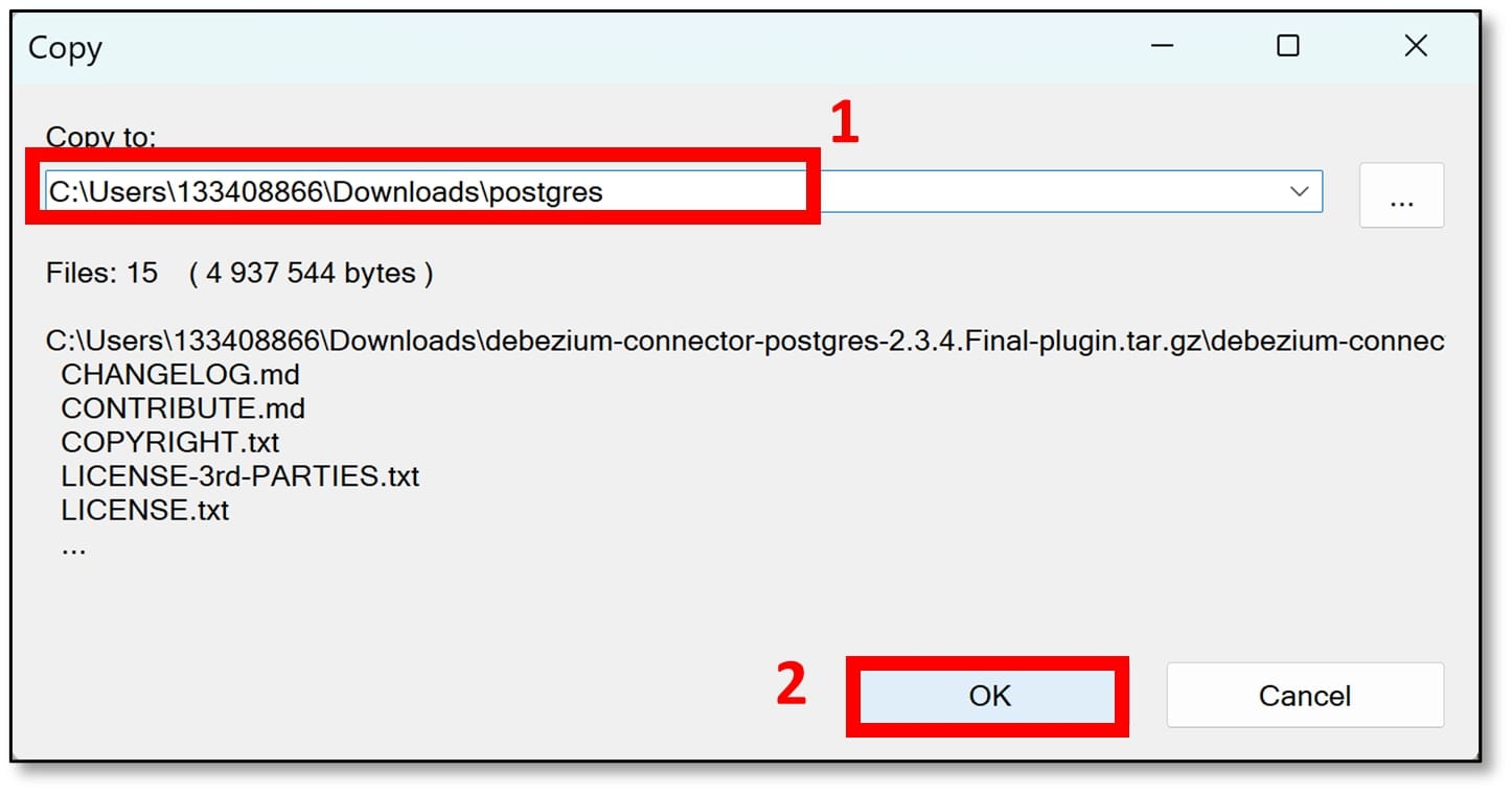On the pop-up window, add ‘postgres’ onto the end of the file path already given – similar to C:\Users\...\Downloads\postgres, then click ‘OK.’