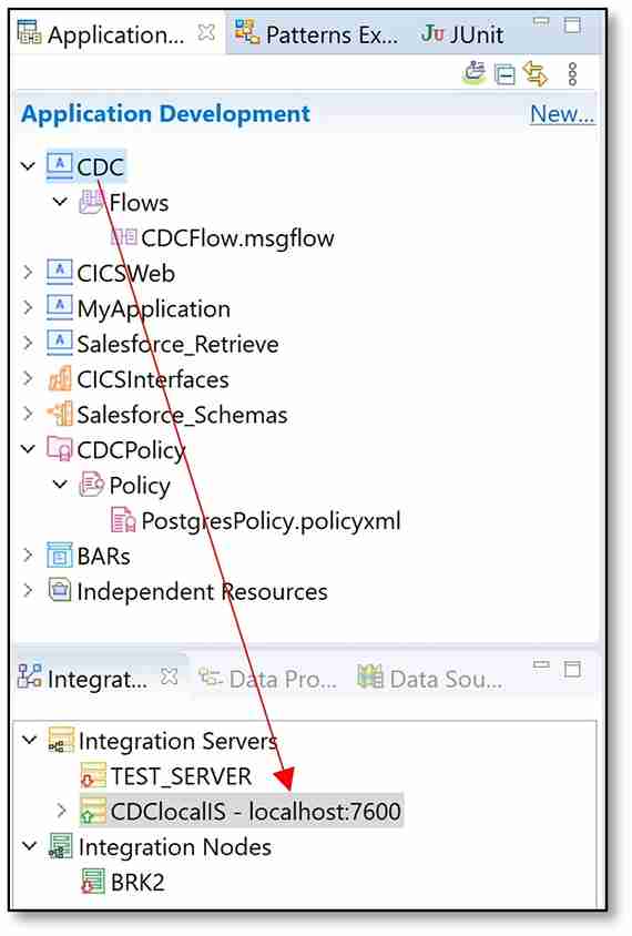 Drag the application that was created (Step 13c) down into the same integration server (I deployed CDC to CDClocalIS).