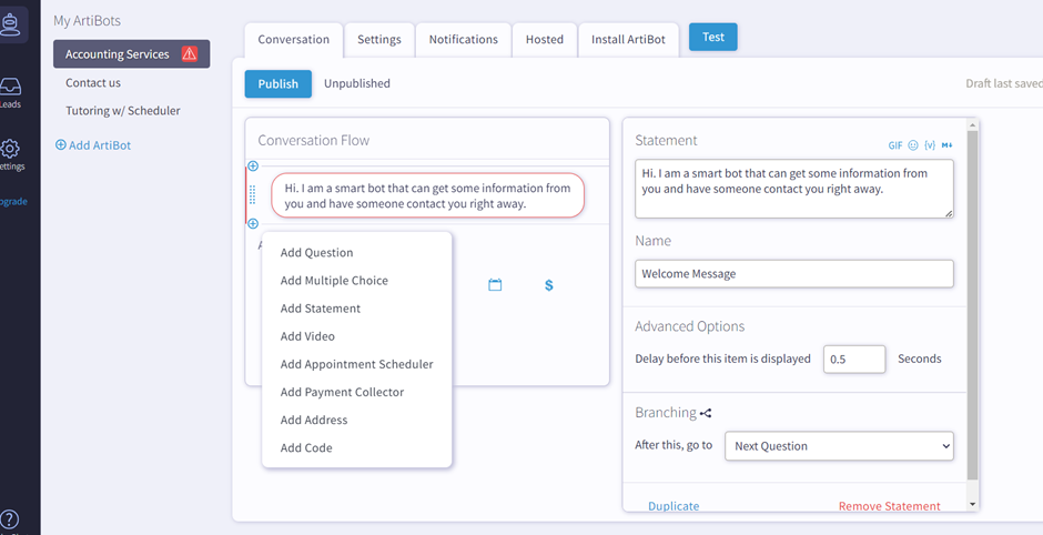 how to add conversation flow