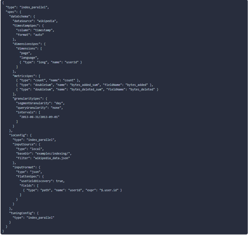 JSON-based ingestion of Druid
