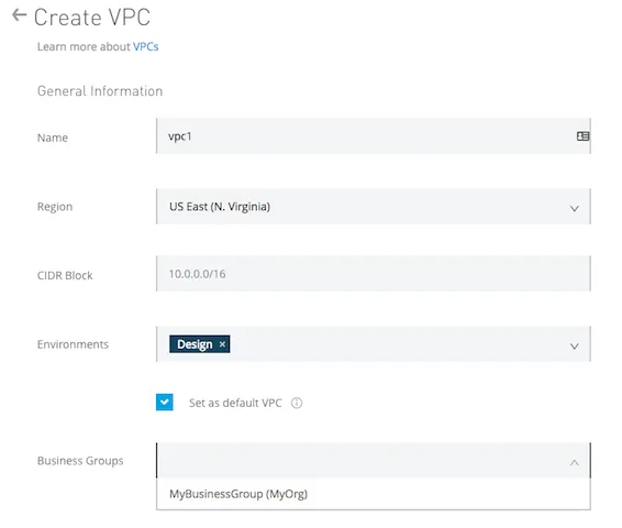 Entering General Information while creating a VPC