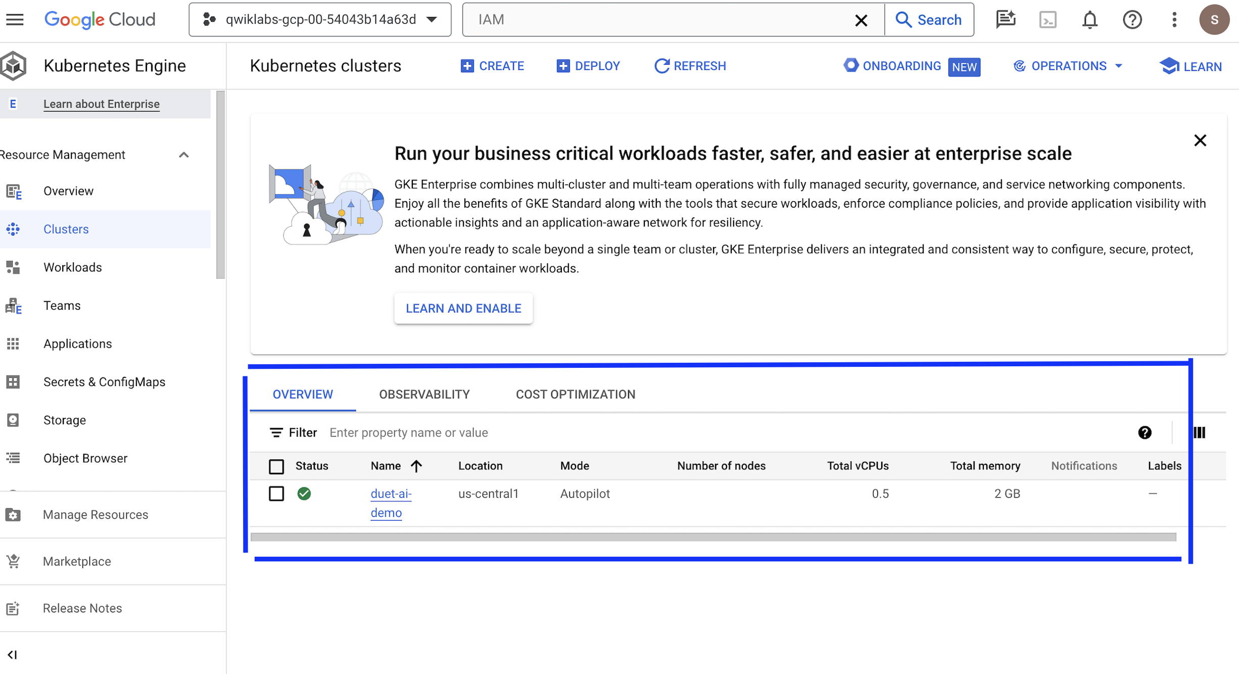 Kubernetes Engine > Clusters