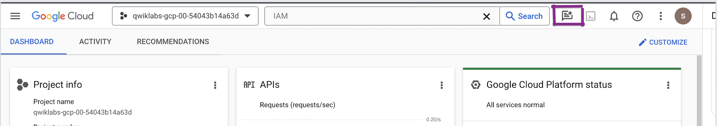 Google Cloud console toolbar.