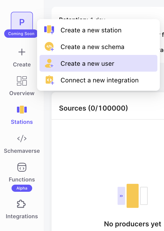 Create a new client-type user and generate a URL for producing data