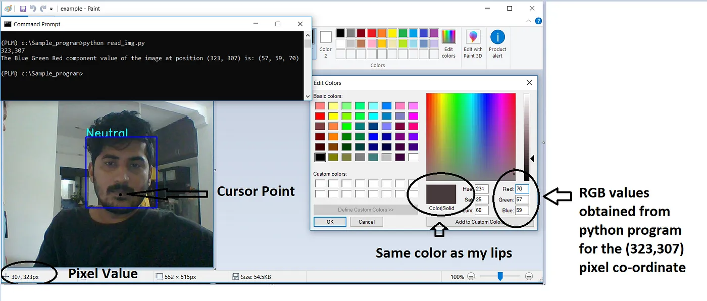 Fig 1.10 Validate the color of my lips by physically examining the color obtained from Edit Colors of MS Paint.