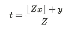 Non-linear compression scheme where we seek to compress values x and y into t