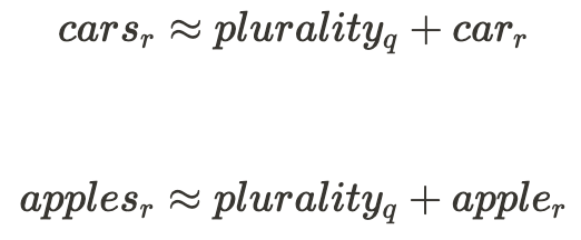 Relationship between the quality of $plurality$ in the input words and the rest of their representation-