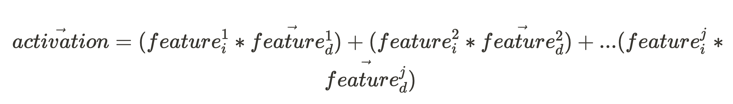 Activation vector, a sum of all the scaled feature directions